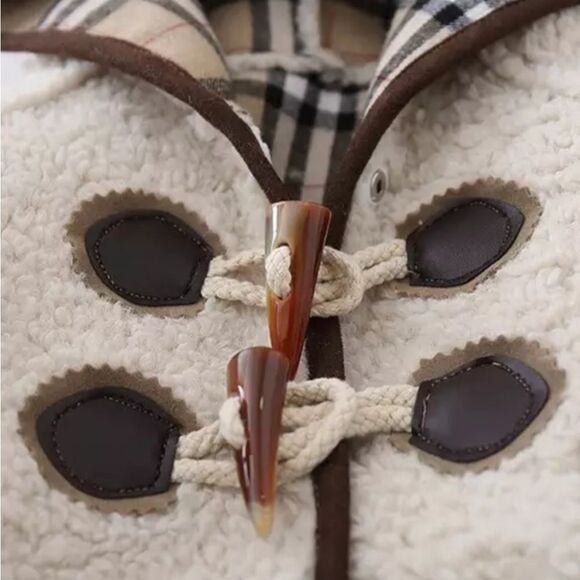 Sherpa Ivory Hooded Button Girls Reversible Coat - Picture 4 of 7